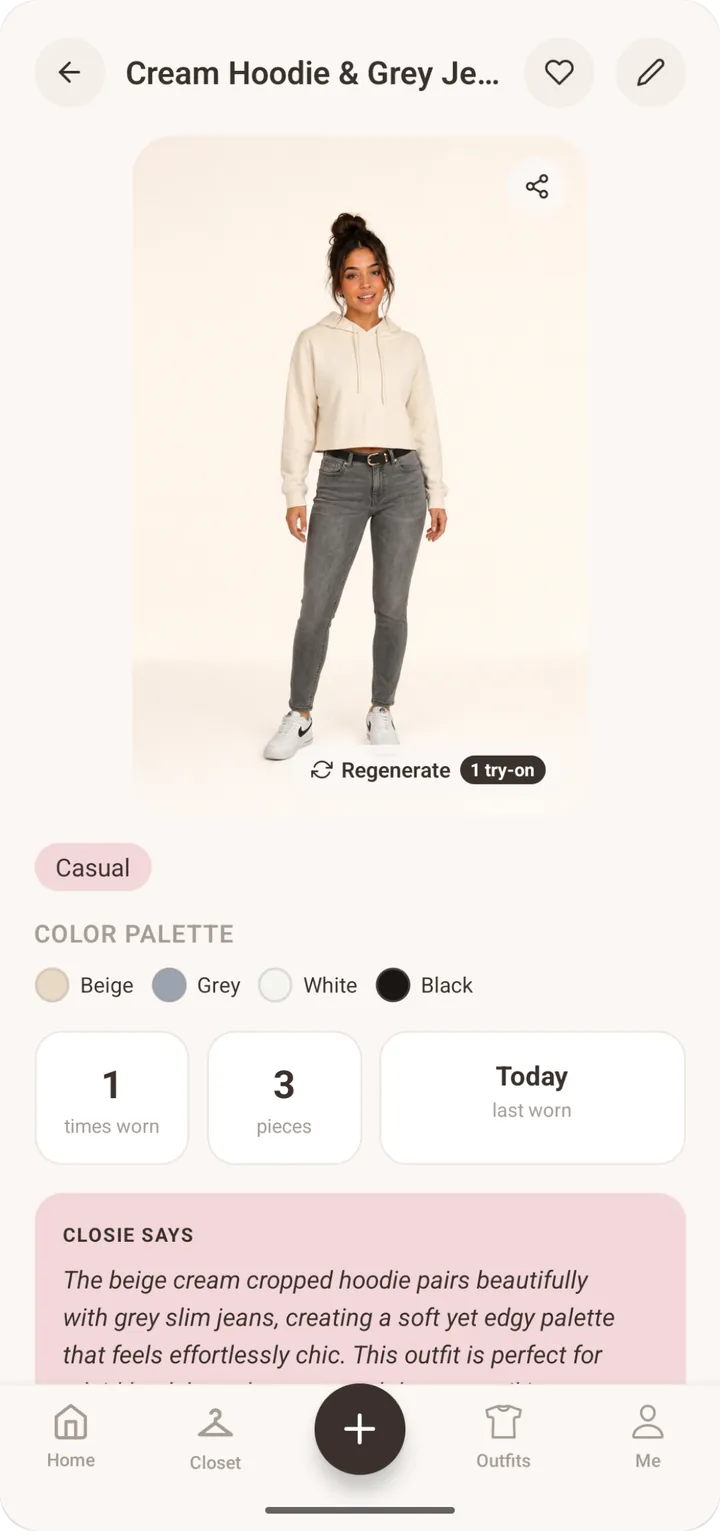 Virtual try-on of clothes on an avatar created from the user’s photo in Closie