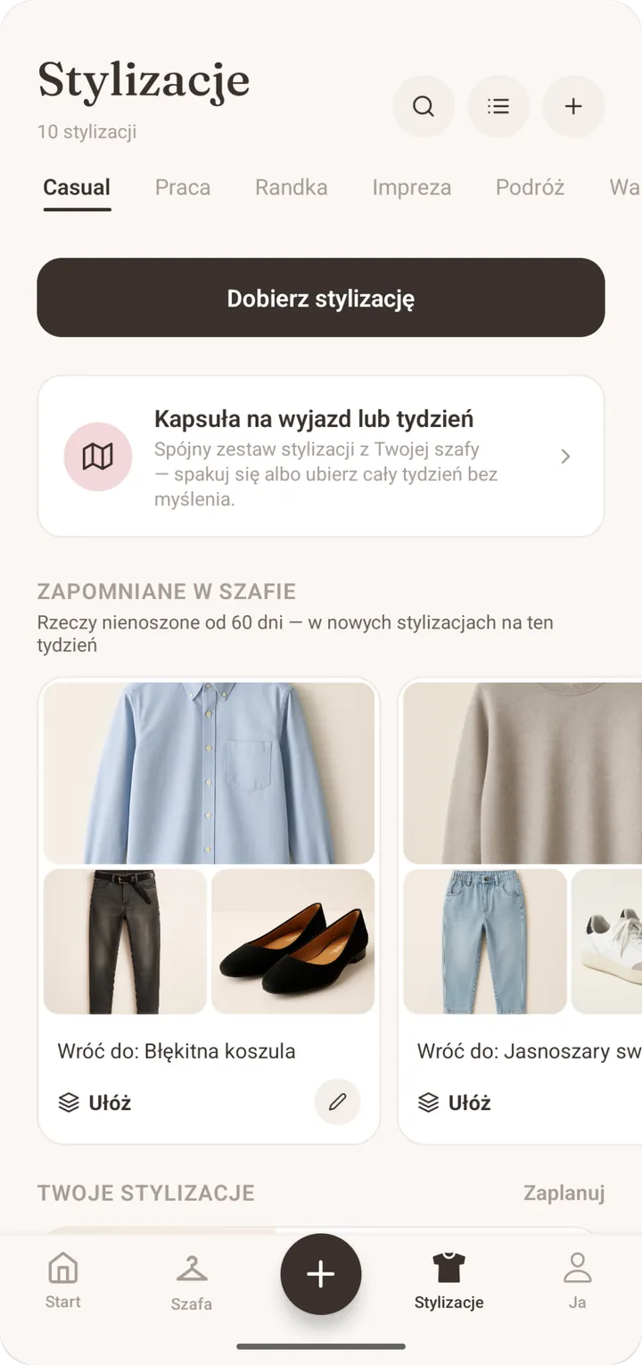 Stylizacje zaproponowane przez stylistkę AI w aplikacji Closie