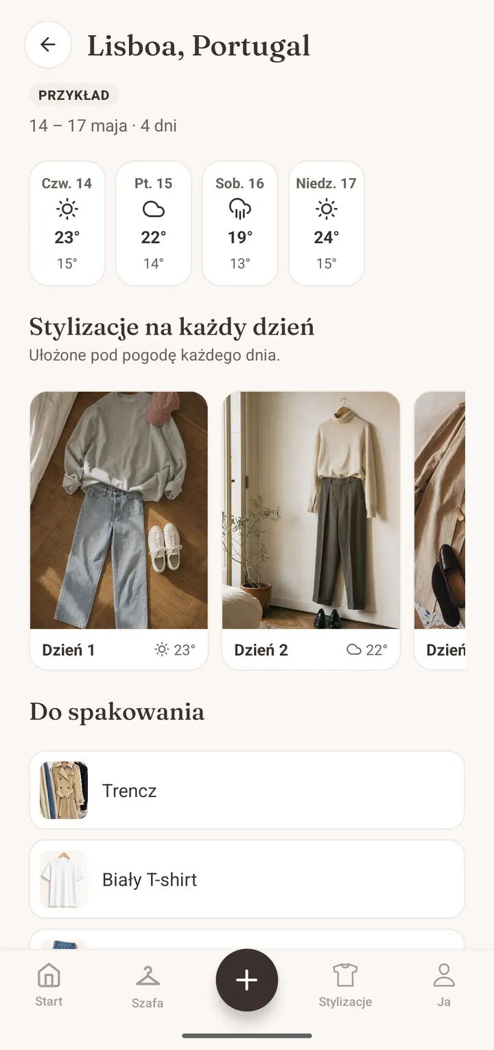 Planer wyjazdu w Closie z pogodą na każdy dzień i listą rzeczy do spakowania