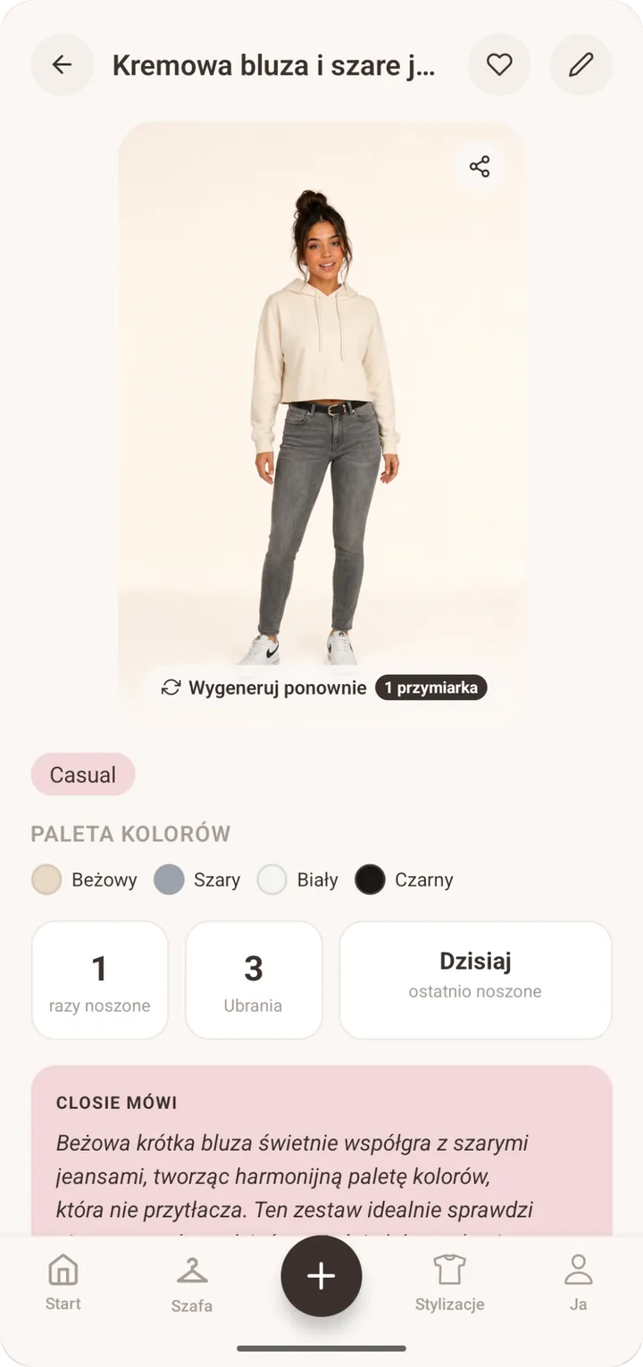 Stylizacja pokazana na awatarze w wirtualnej przymierzalni Closie