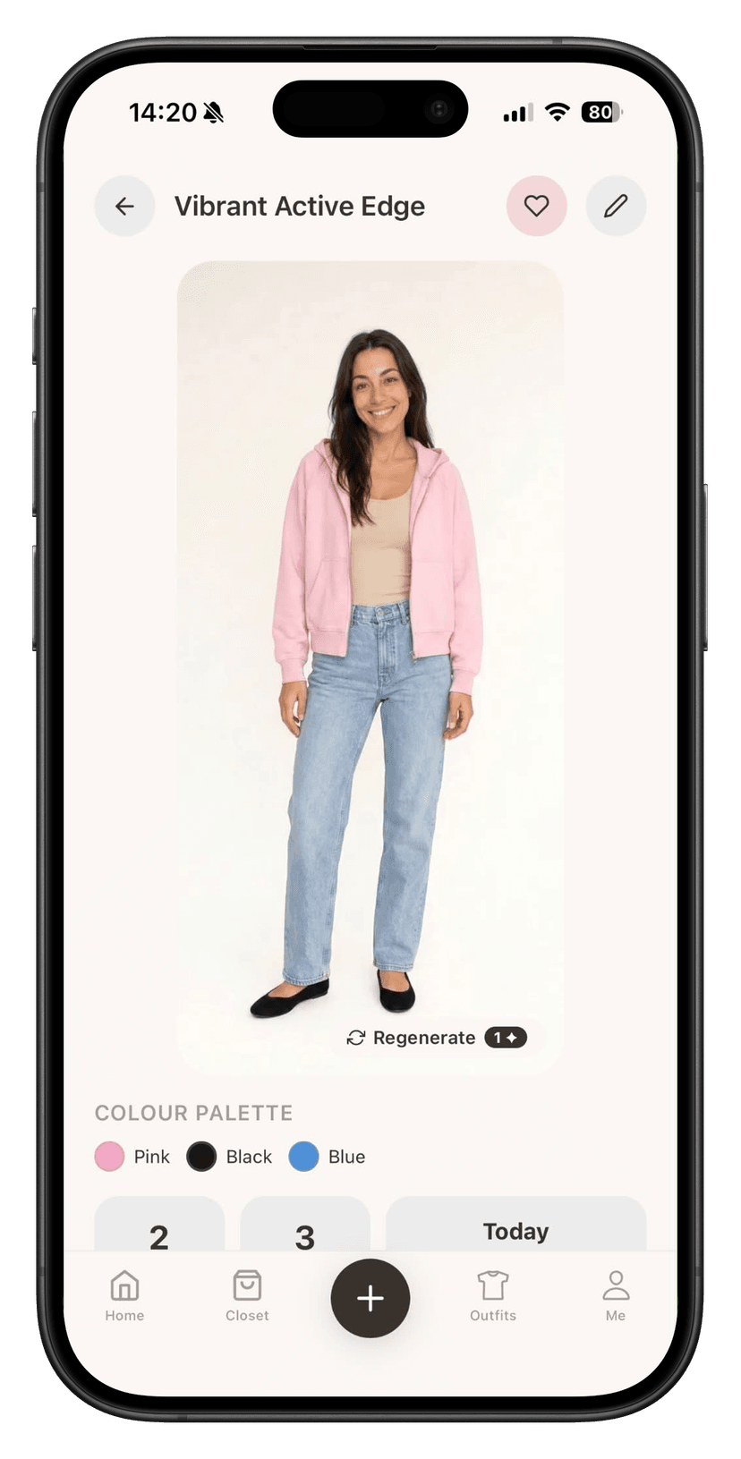 Virtual fitting room in Closie — outfit shown on the user's own virtual avatar
